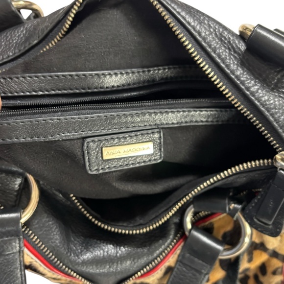 Aqua Madonna Leopard Calf Hair Large Leather Shoulder Bag Red Tassel Zip Satchel - Picture 9 of 15